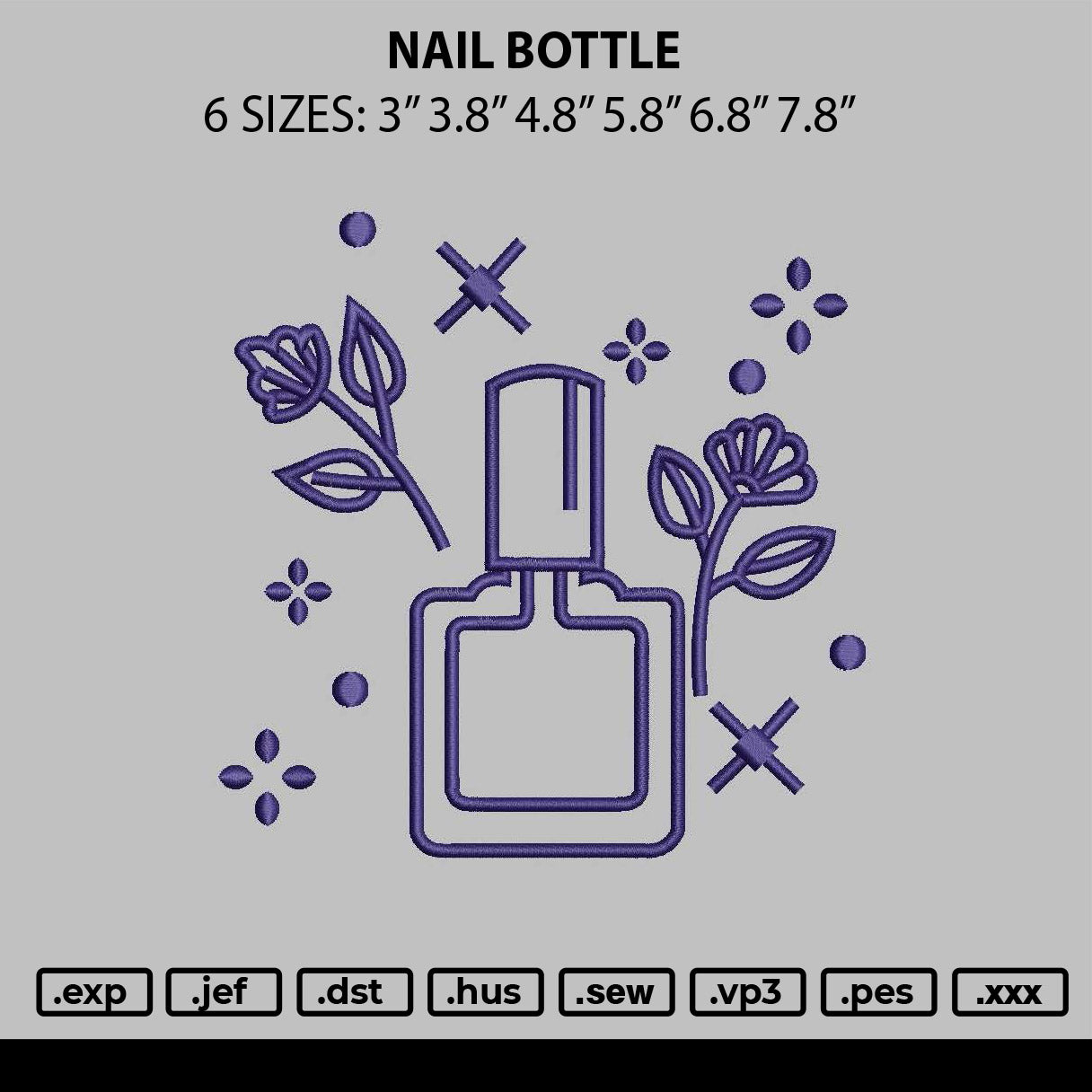 Nail Bottle Embroidery File 6 sizes