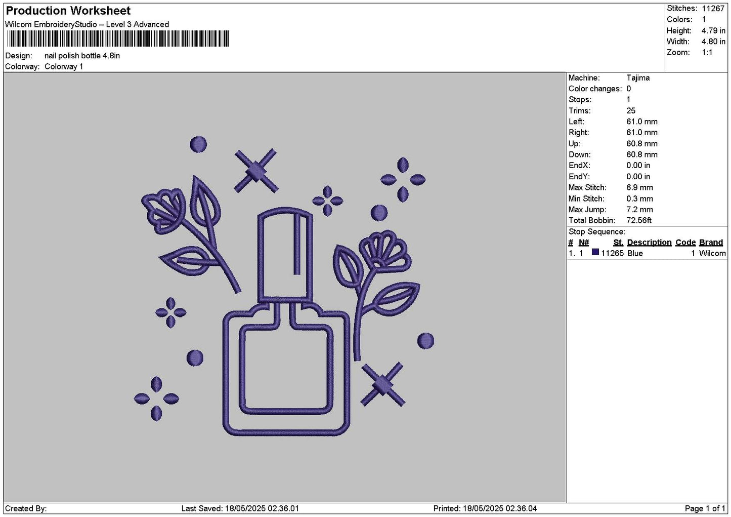 Nail Bottle Embroidery File 6 sizes
