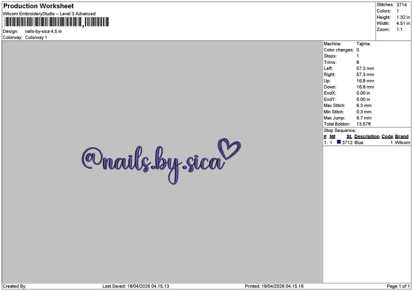 Nailstext 1804 Embroidery File 6 sizes