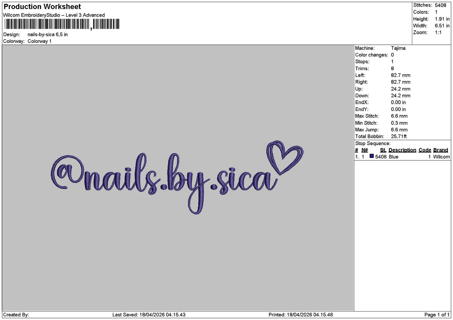 Nailstext 1804 Embroidery File 6 sizes