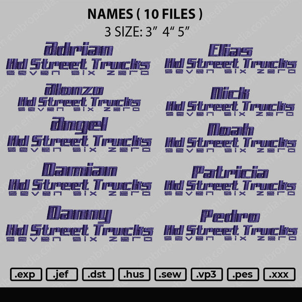 Names Embroidery File 3 size 10 Files