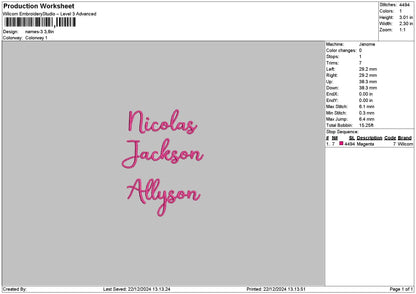 Names Embroidery 1 sizes