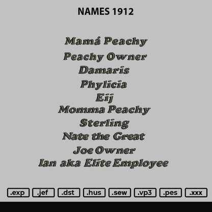 Names 1912 Embroidery File 6 sizes