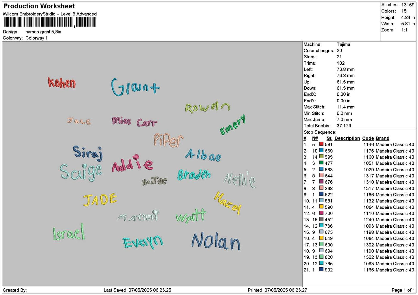 Names Grant Embroidery File 6 sizes