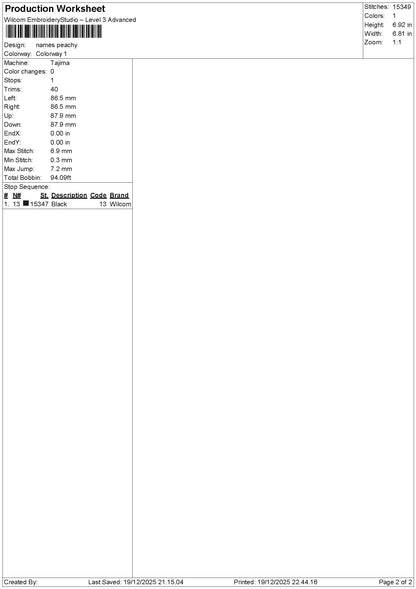 Names 1912 Embroidery File 6 sizes