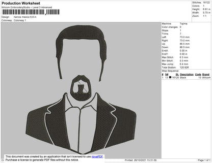 Narcos Mexico Embroidery File 4 size