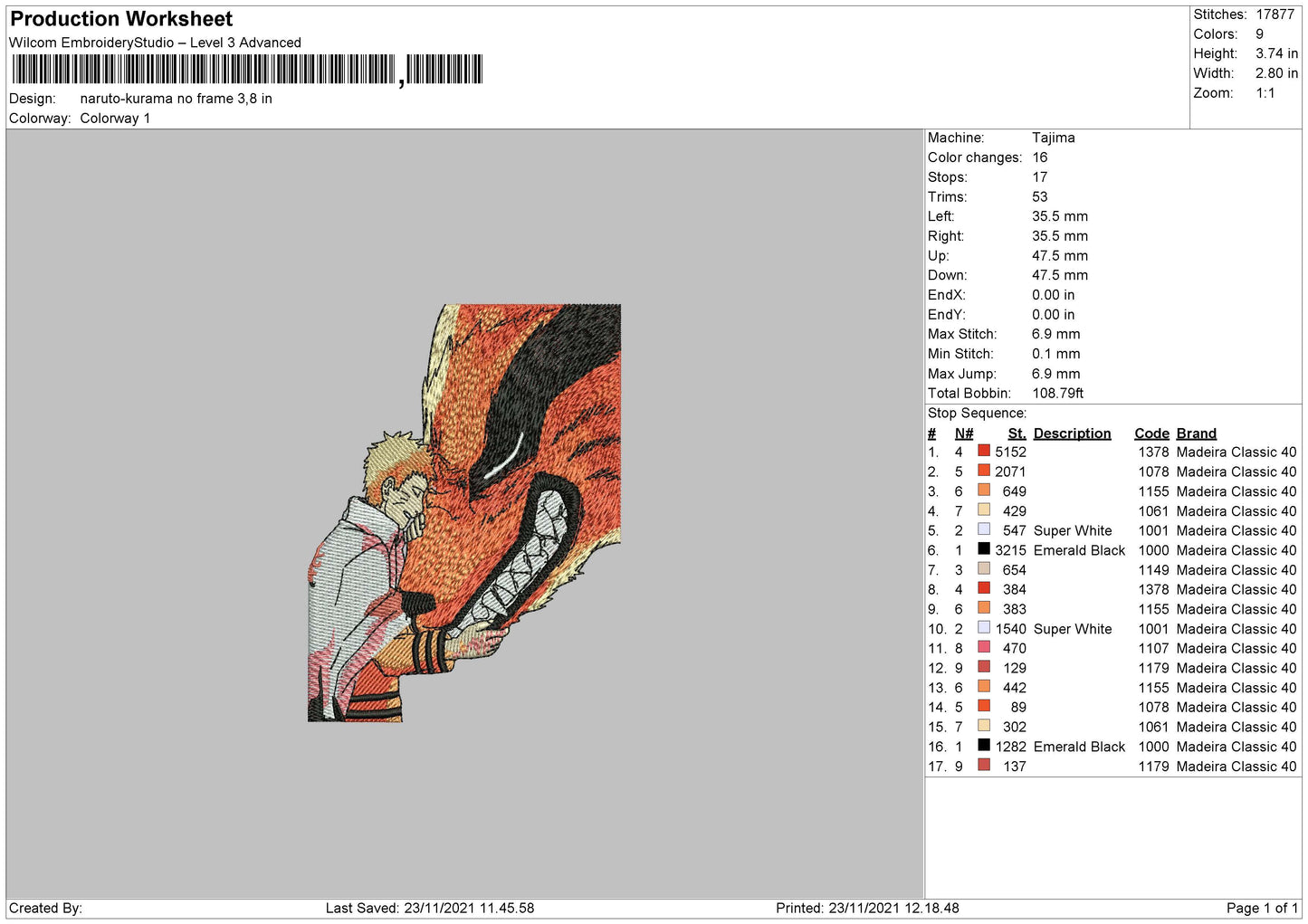 Naruto Kurama No Frame Embroidery File 4 size