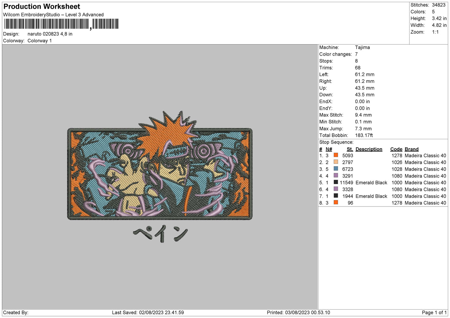 Naruto 0208 Embroidery File 6 sizes
