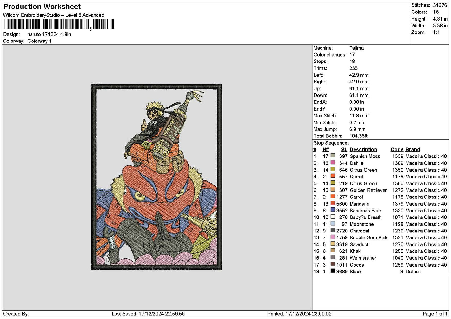 Gamabunta 1612 Embroidery File 6 sizes