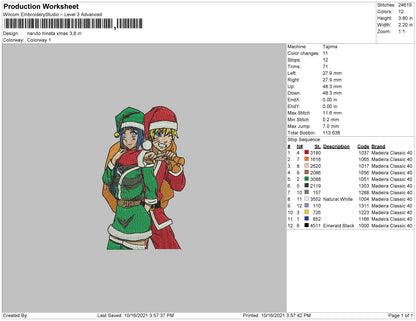 Naruto Hinata Xmas Embroidery File 4 size