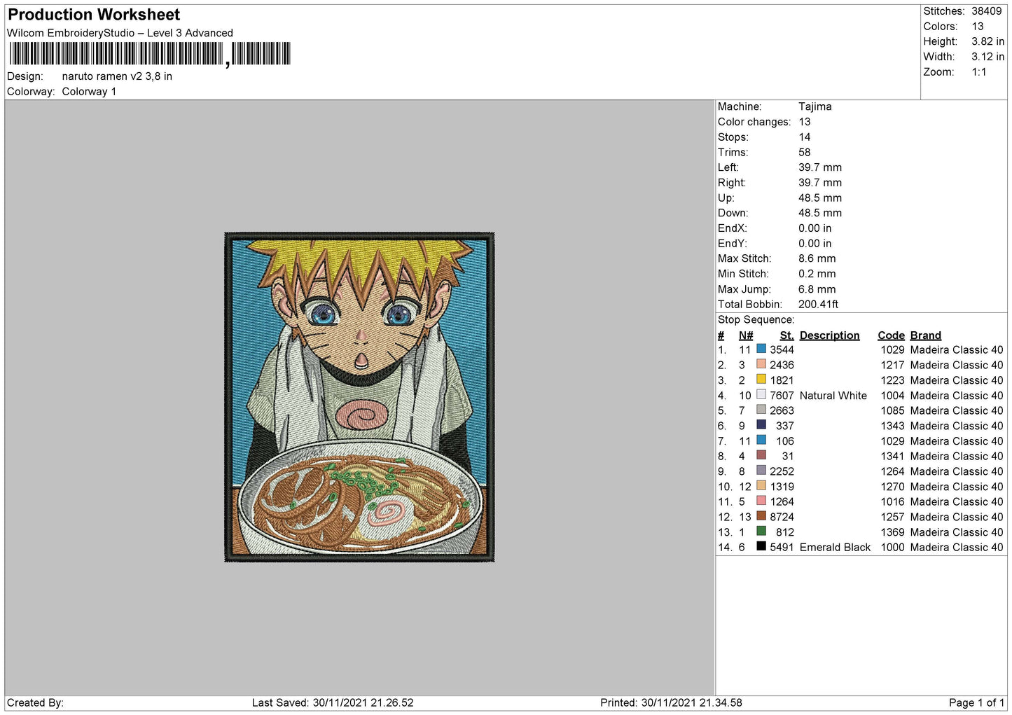 Naruto Ramen V2 Embroidery File 4 size