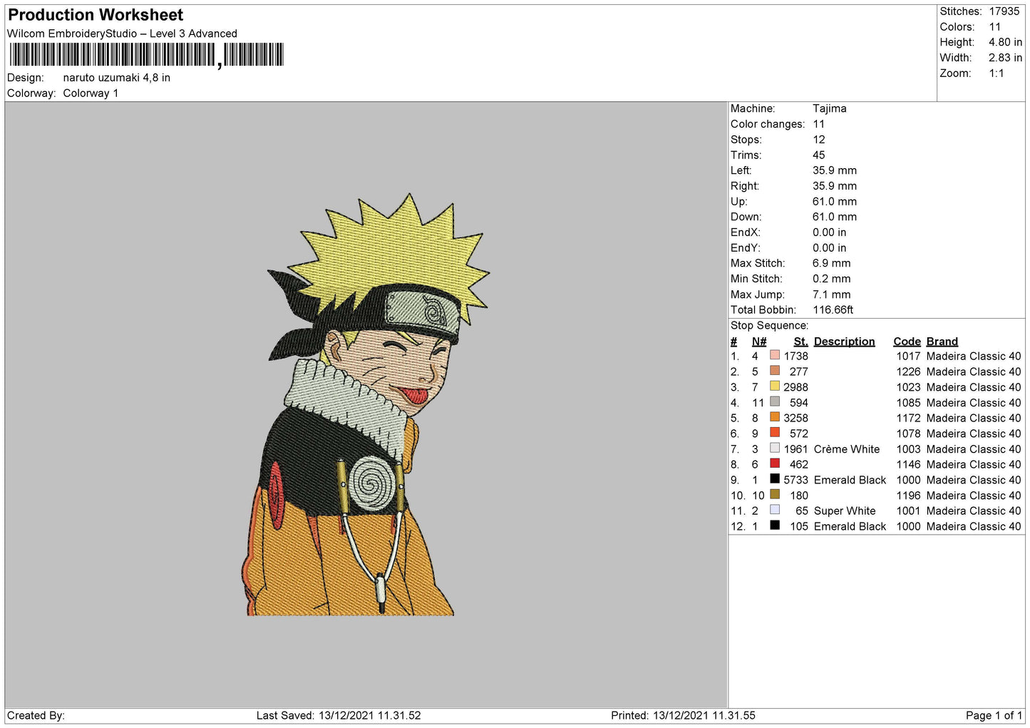 Naruto Uzumaki Embroidery File 4 size