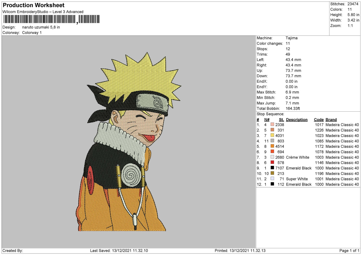 Naruto Uzumaki Embroidery File 4 size