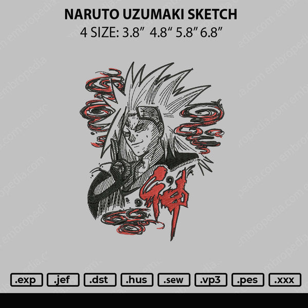 Naruto Uzumaki Sketch Embroidery File 4 size