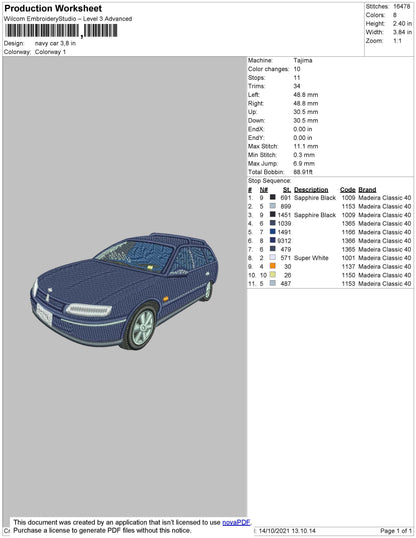 Navy Car Embroidery File 4 size