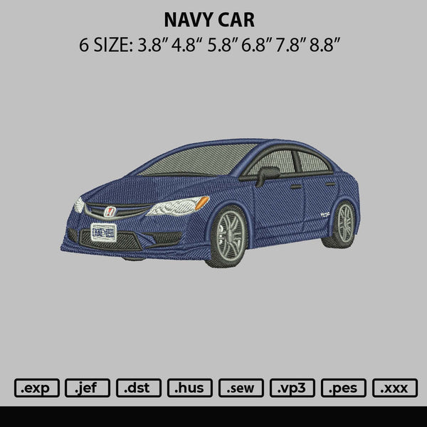 Navy Car Embroidery File 6 sizes