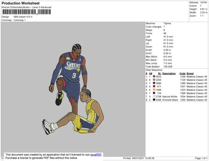 NBA Player Embroidery File 4 size