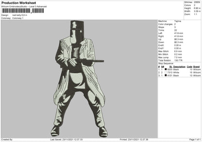Ned Kelly Embroidery File 4 size