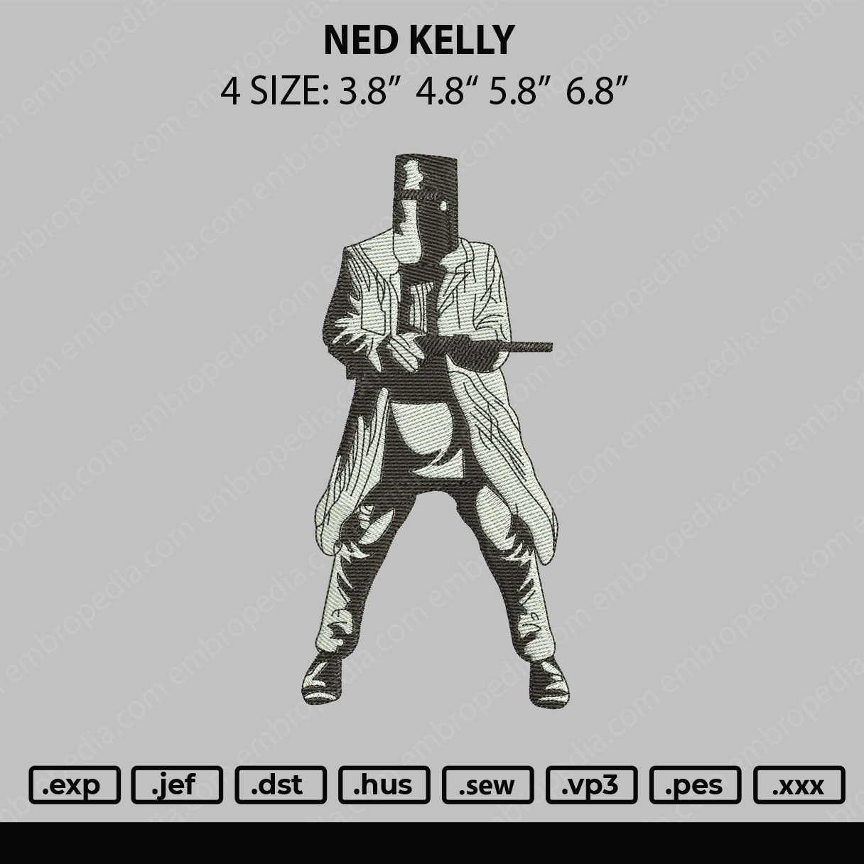 Ned Kelly Embroidery File 4 size