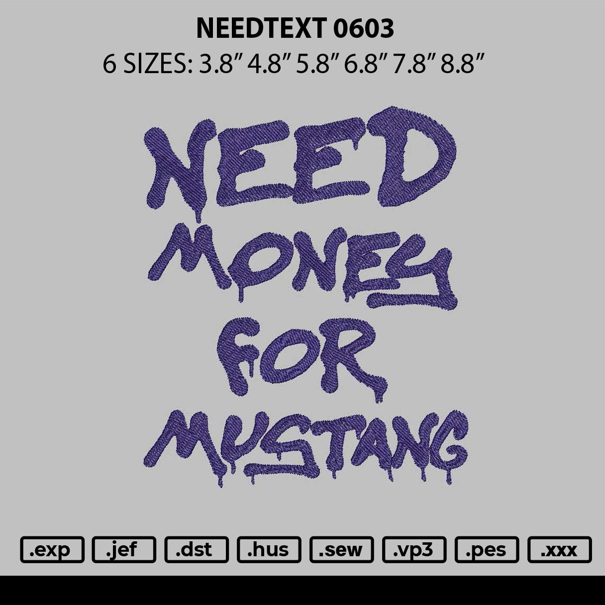 Needtext 0603 Embroidery File 6 sizes