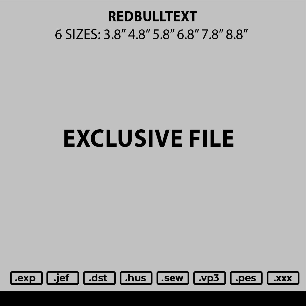 Redbulltext Embroidery File 6 sizes