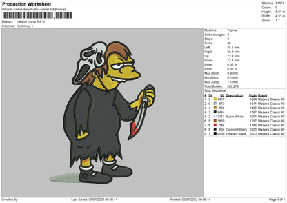 Nelson Muntz Embroidery File 4 size