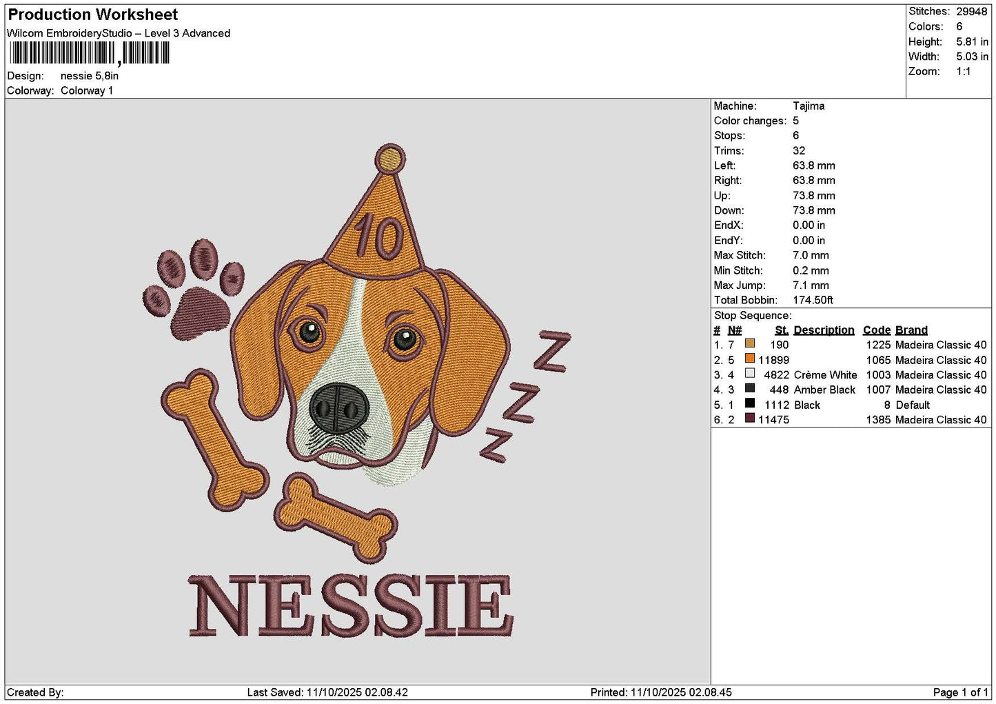 Dognessie Embroidery File 6 sizes