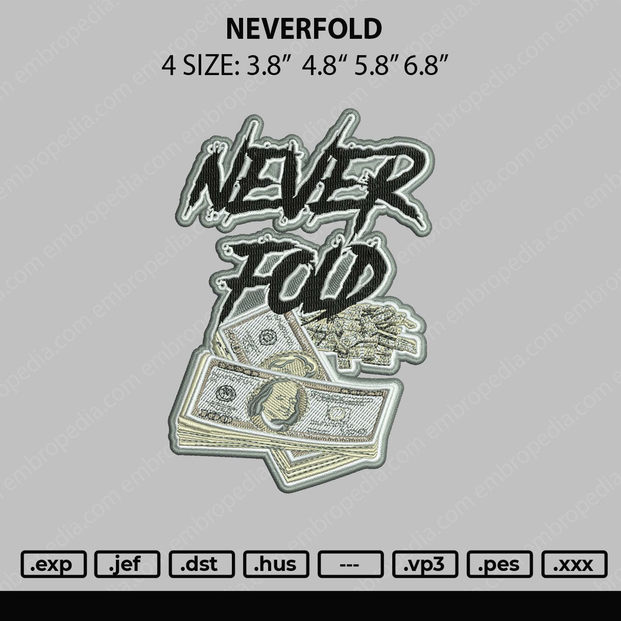 Neverfold Money Embroidery File 4 size
