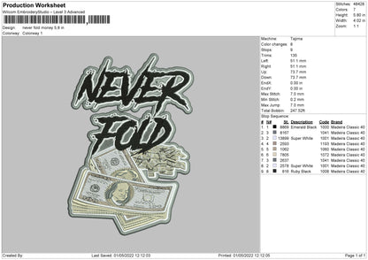 Neverfold Money Embroidery File 4 size