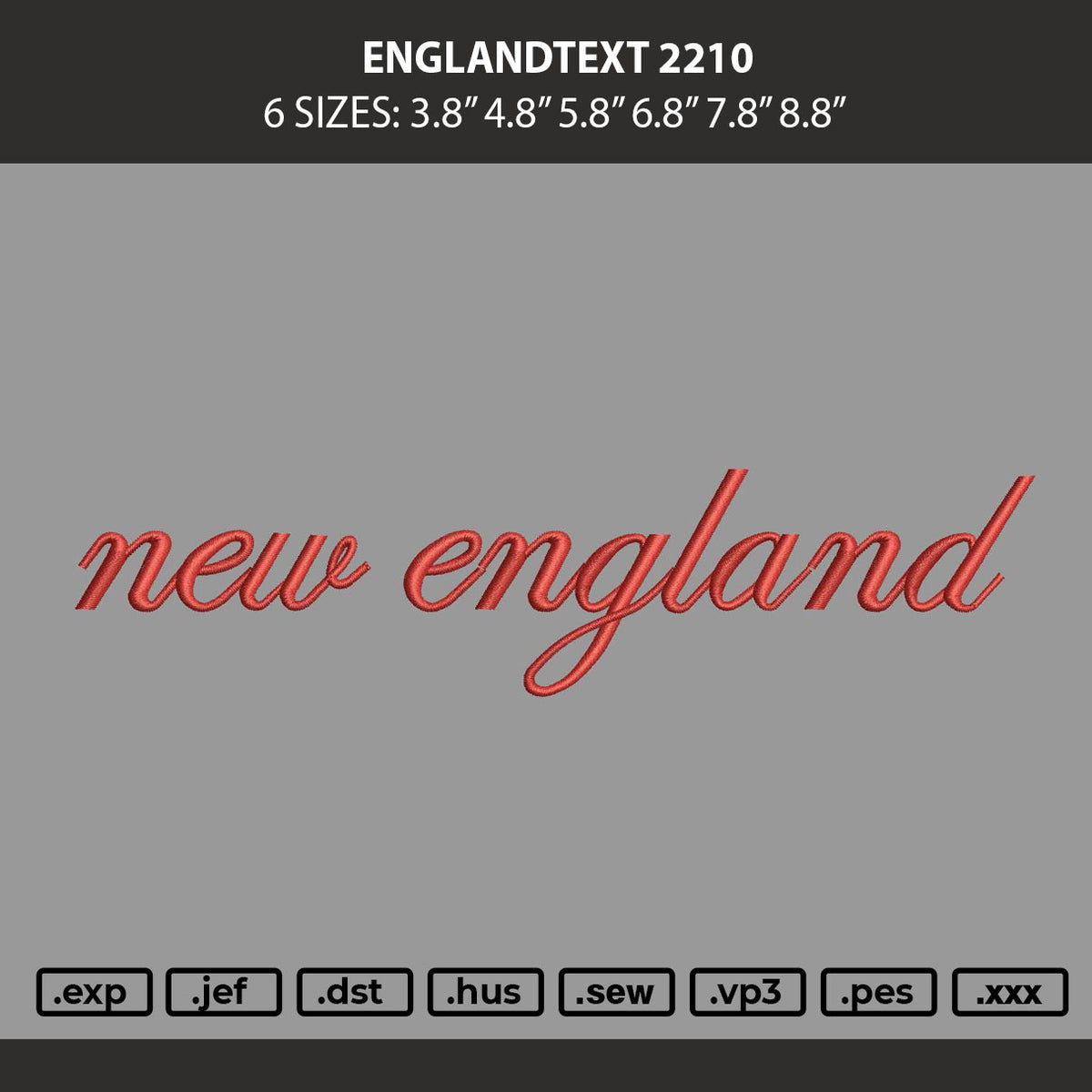 Englandtext 2210 Embroidery Machine Design File 6 sizes