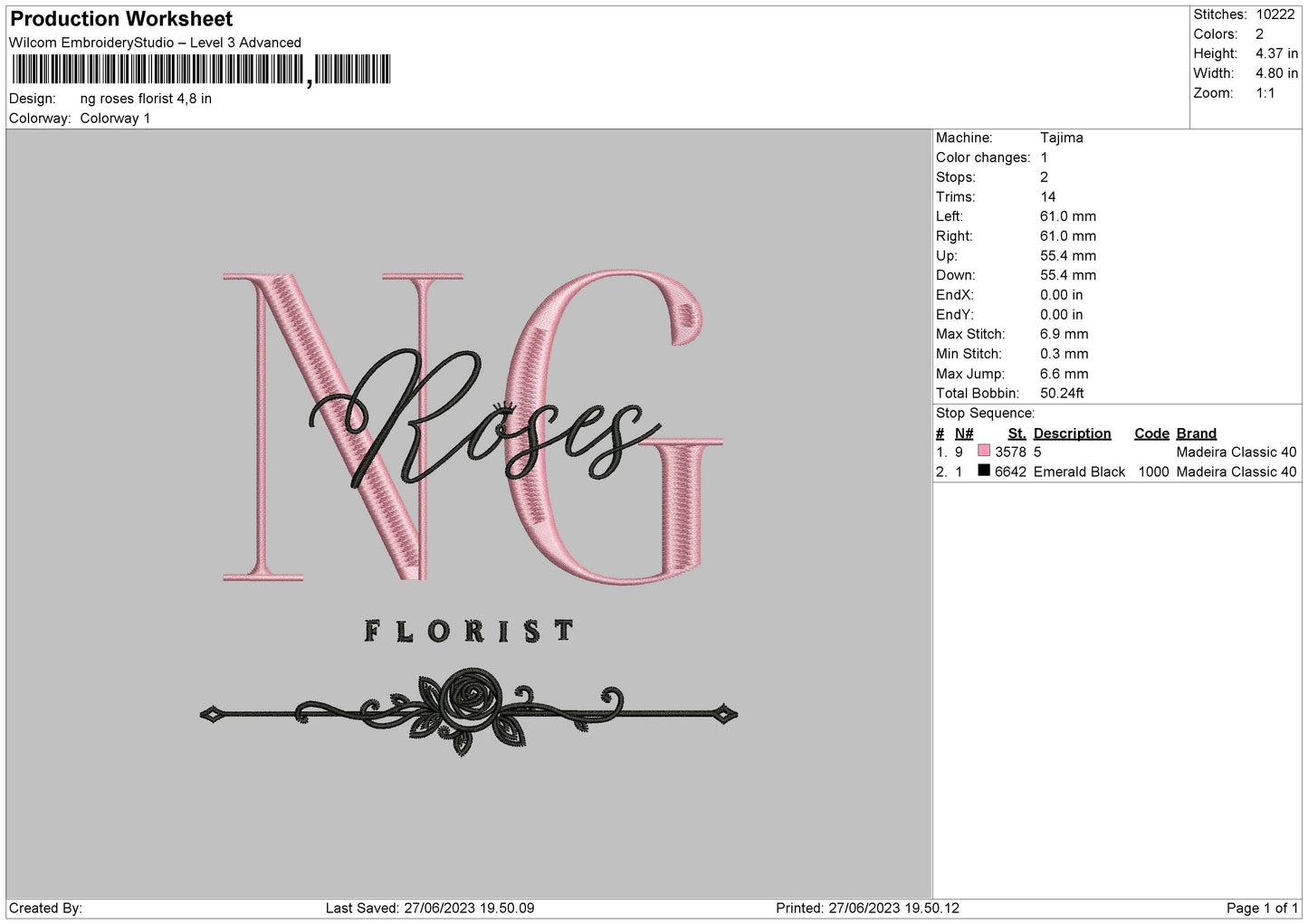Ng Roses Embroidery File 6 sizes