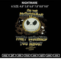 Nightmare Embroidery File 6 sizes