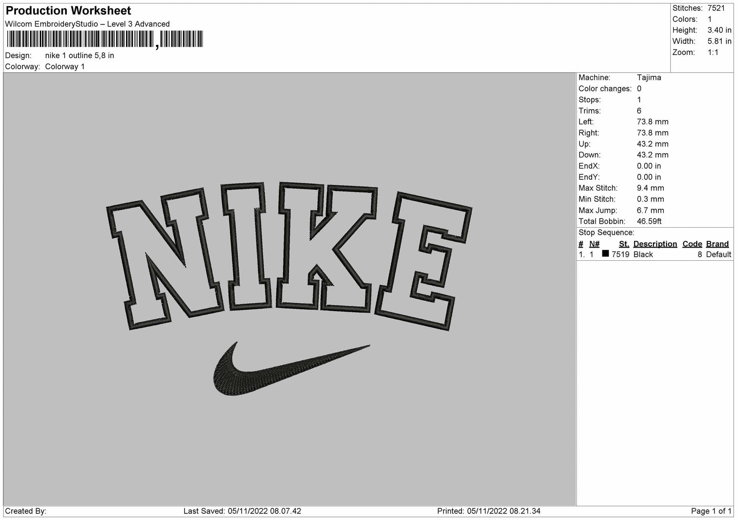 Nike 1 Outline Embroidery