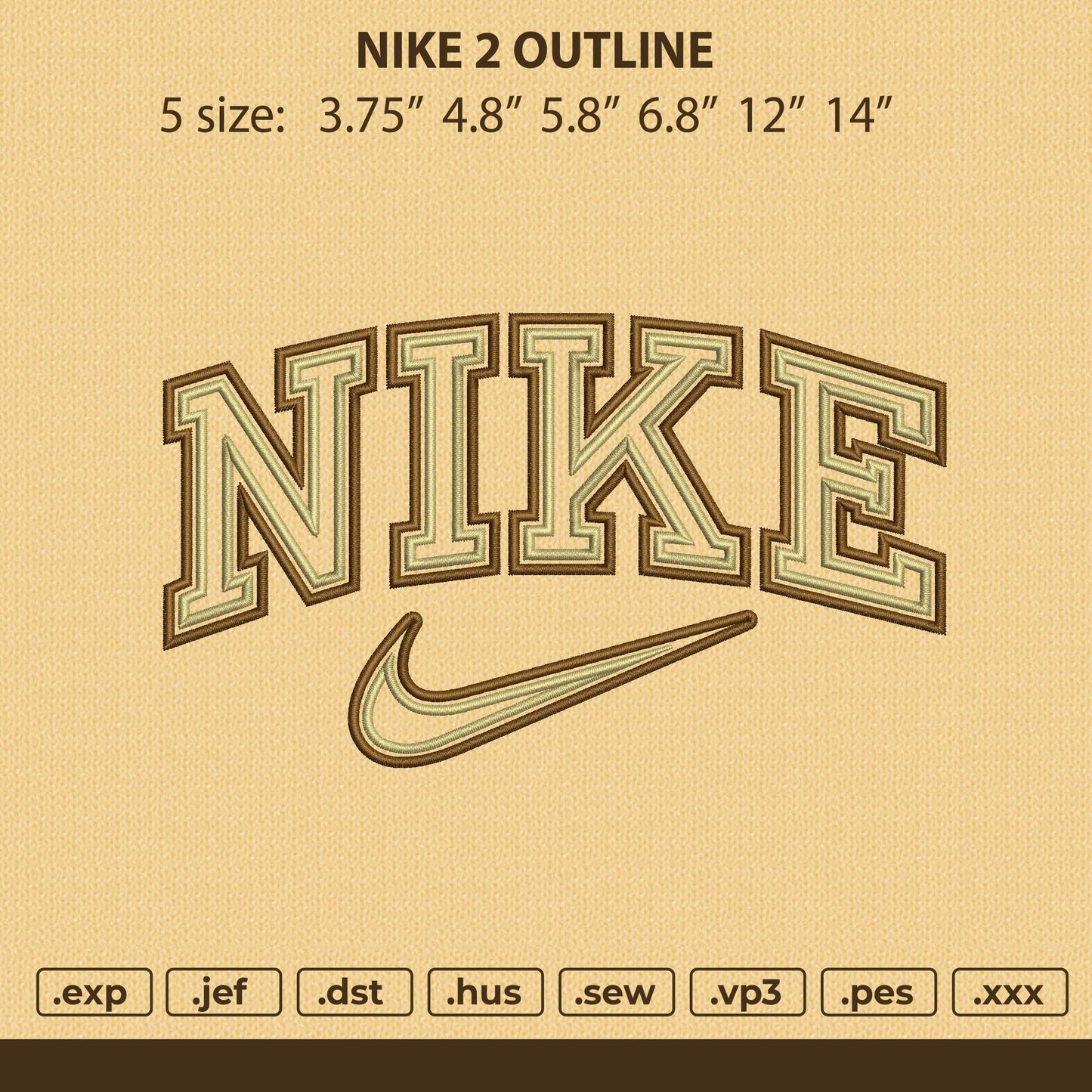 Nike 2 Outline Embroidery File 6 size