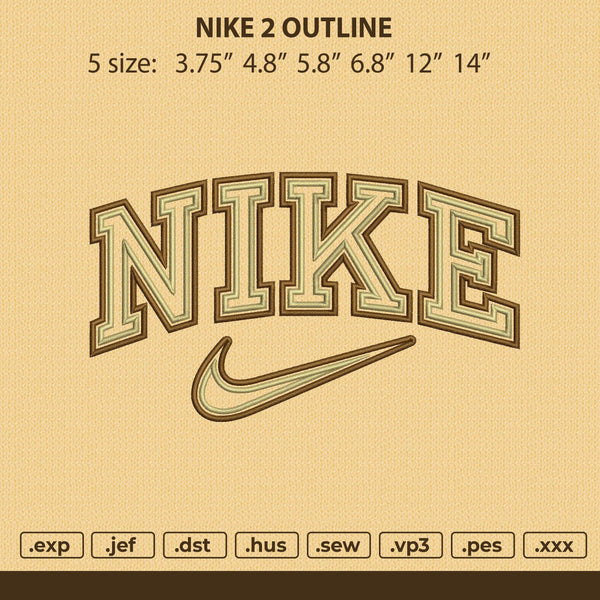 Nike 2 Outline Embroidery File 6 size