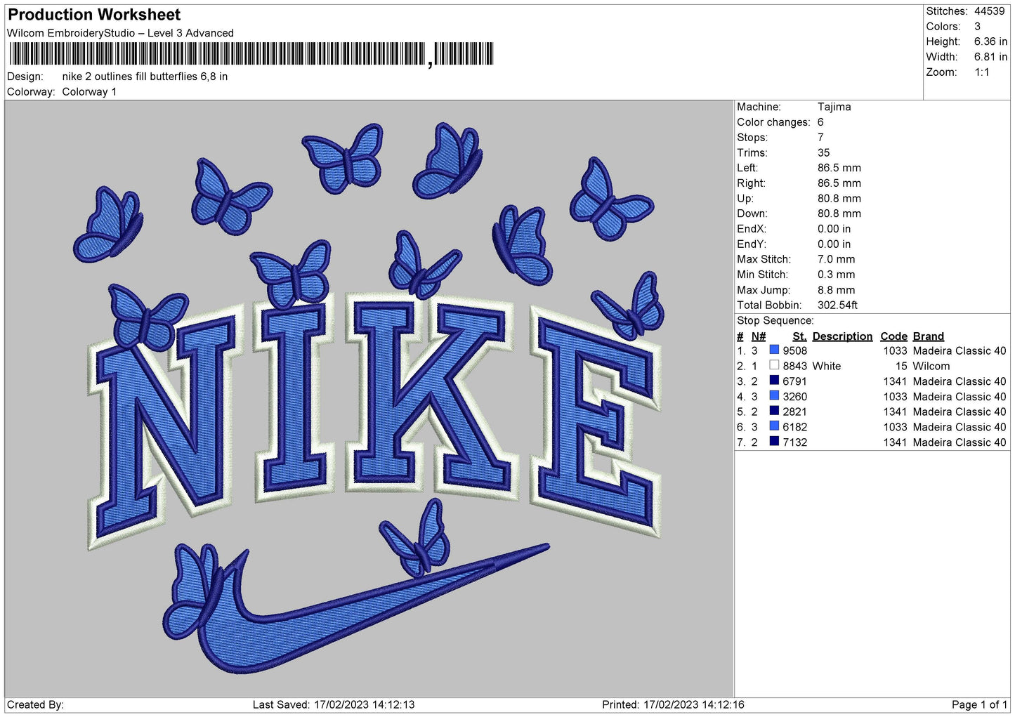 Nike 2 Outlines Fill Butterflies Embroidery File 6 sizes