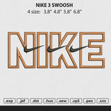 Nike 3 swoosh Embroidery File 4 size