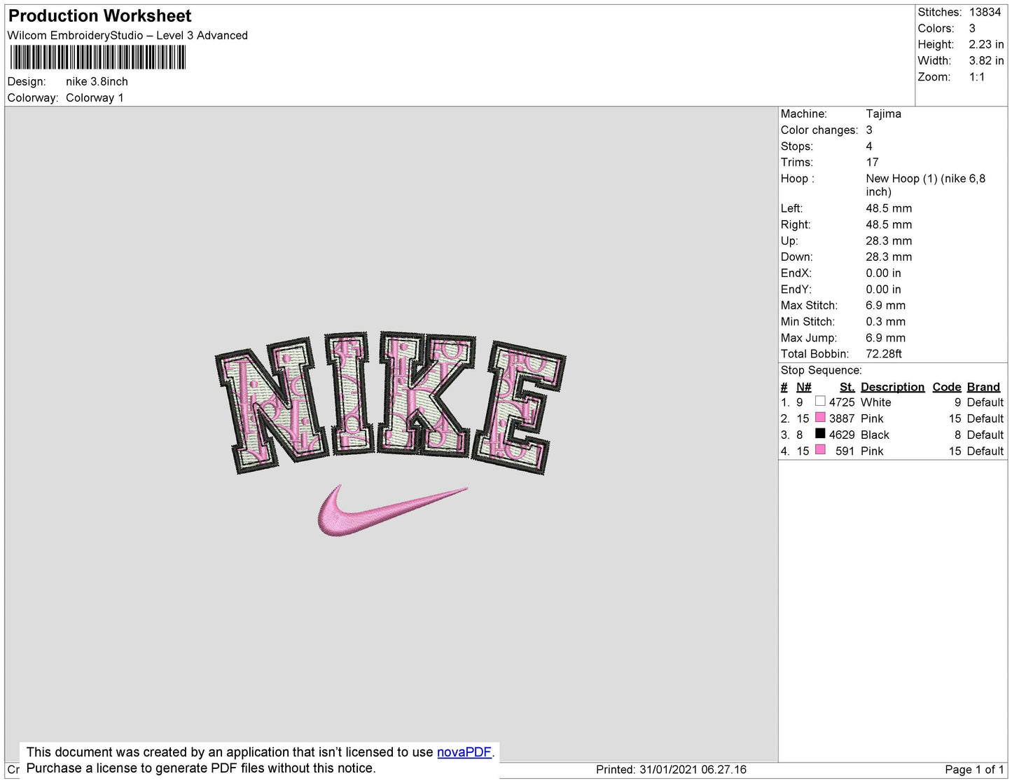 Nike Dior Embroidery File 4 size