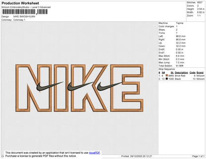 Nike 3 swoosh Embroidery File 4 size