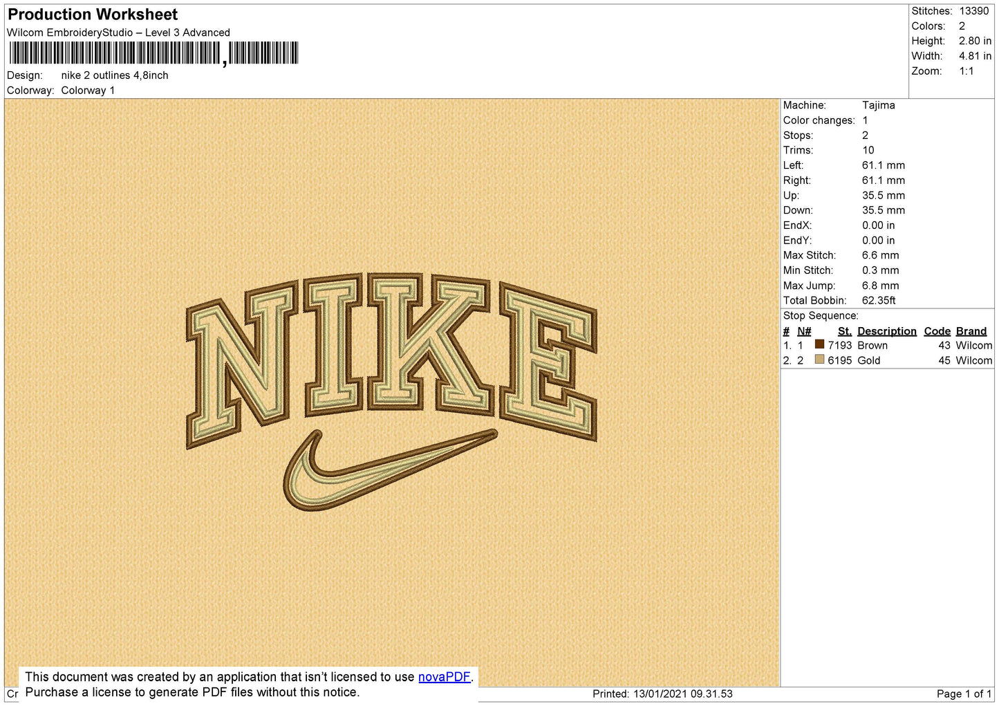 Nike 2 Outline Embroidery File 6 size