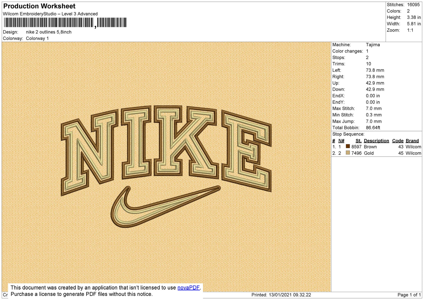 Nike 2 Outline Embroidery File 6 size