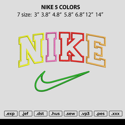 Nike 5 Colors Embroidery File 7 size