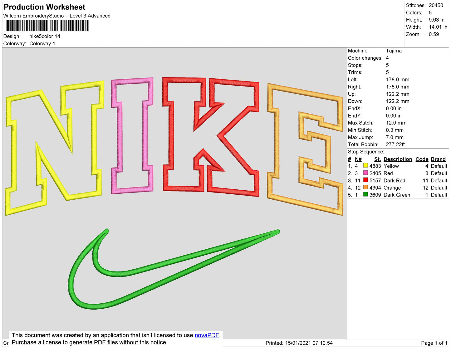 Nike 5 Colors Embroidery File 7 size