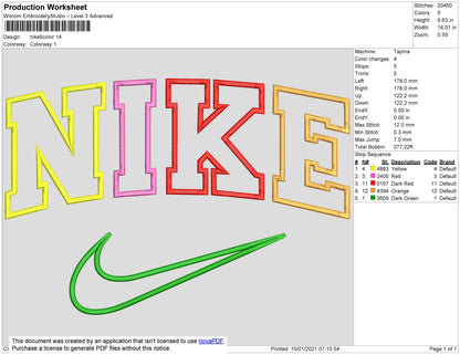Nike 5 Colors Embroidery File 7 size