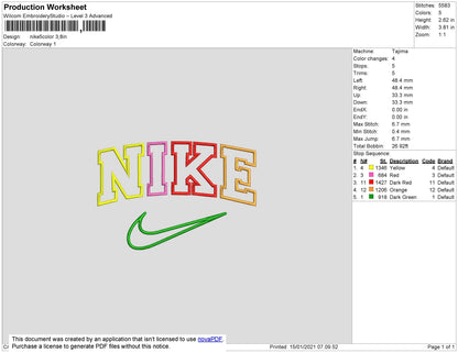 Nike 5 Colors Embroidery File 7 size