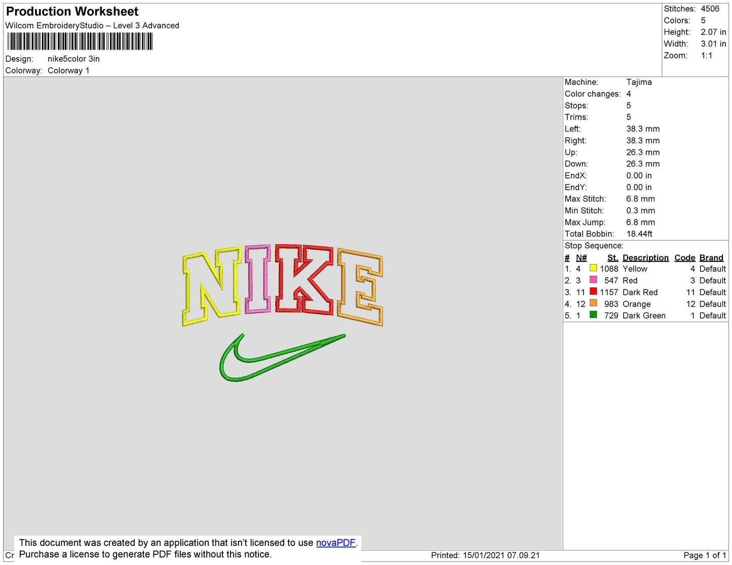 Nike 5 Colors Embroidery File 7 size