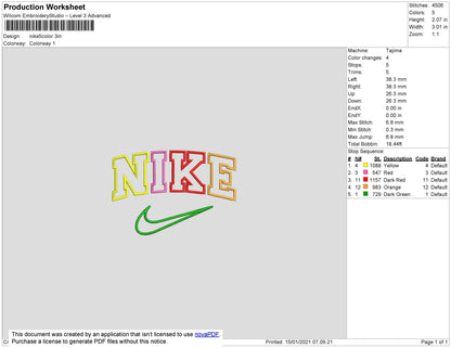 Nike 5 Colors Embroidery File 7 size