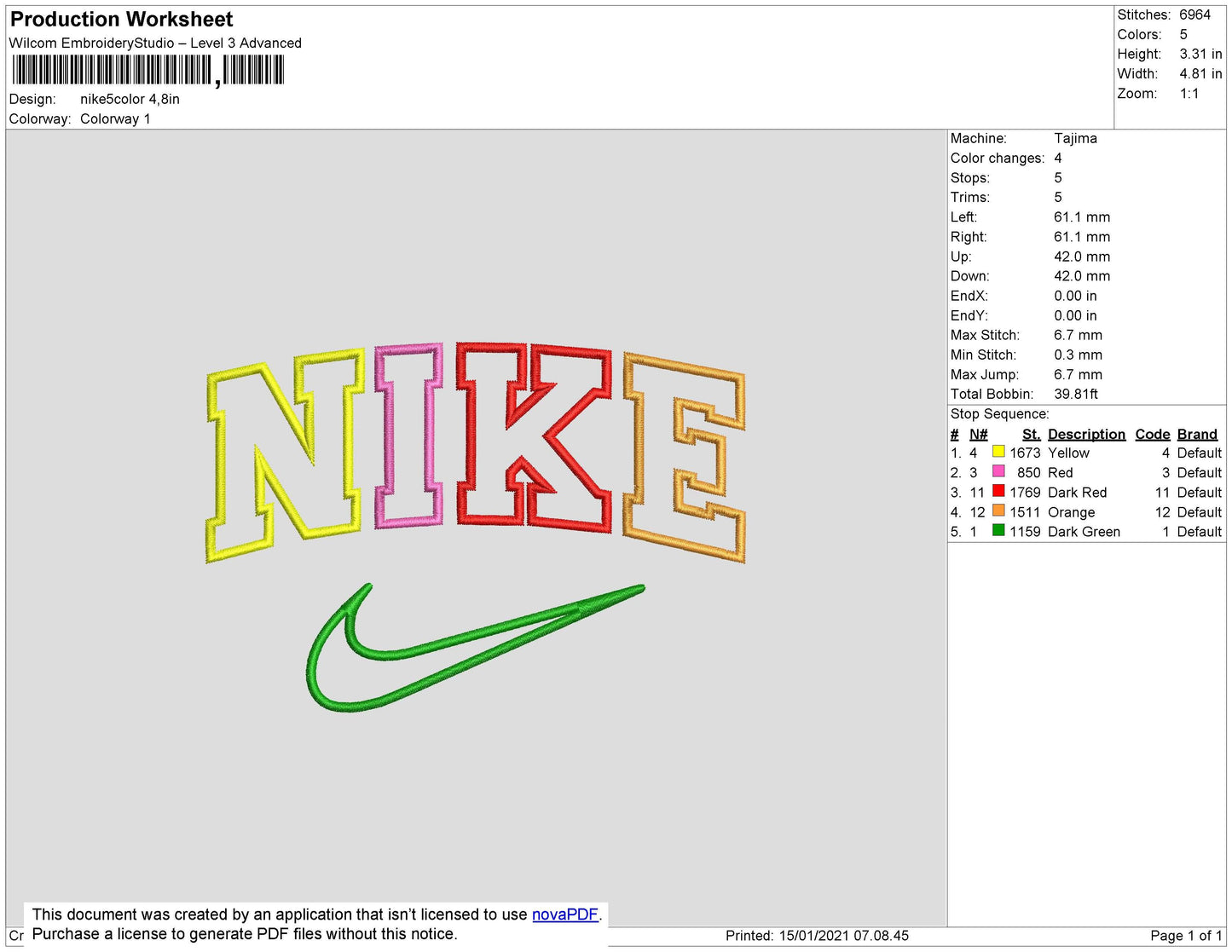 Nike 5 Colors Embroidery File 7 size
