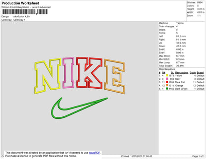 Nike 5 Colors Embroidery File 7 size