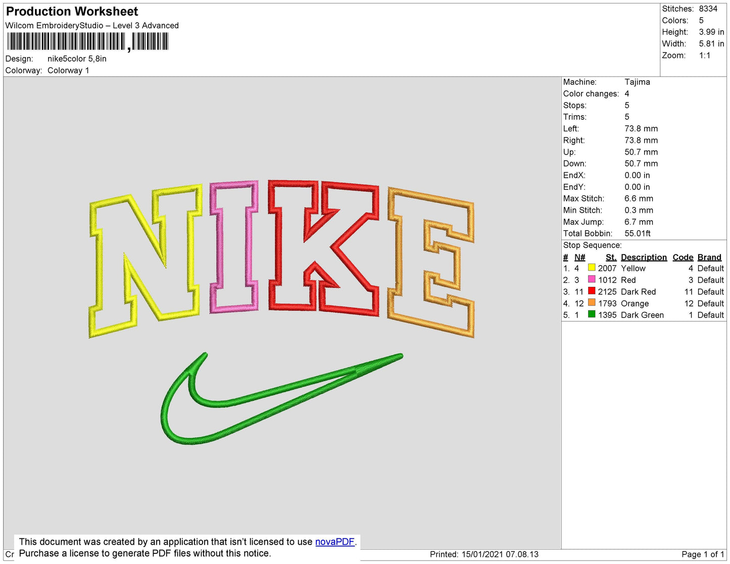 Nike 5 Colors Embroidery File 7 size